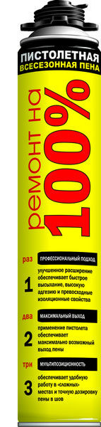 Пена монтажная пистолетная всесезонная Ремонт на 100% 700мл (12шт/кор)
