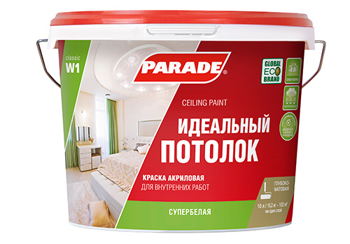PARADE Краска акриловая W1 Белая матовая 10л Россия