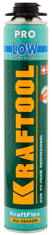 Пена монтажная KRAFTOOL PREMIUM PRO LOW пистолетная, всесезонная, 800мл (12шт/кор)