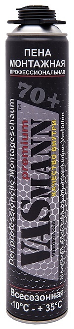 Пена монтажная профессиональная VASmann premium 70+, всесезонная  -10°С, 1020 г