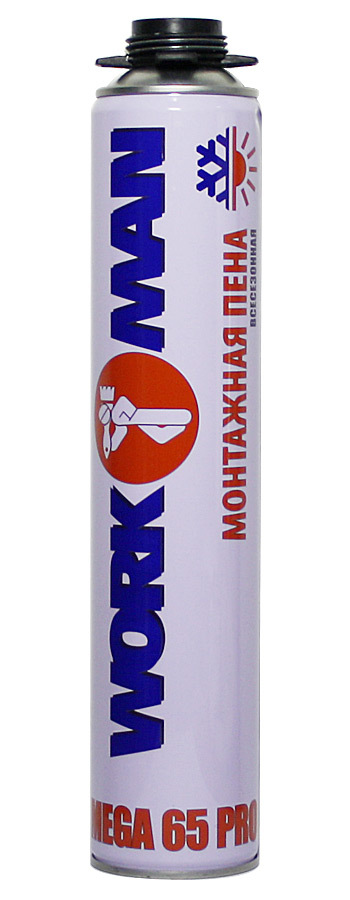 Пена пистолетная WORKMAN MEGA 65 PRO всесезонная 850мл (12шт/кор)