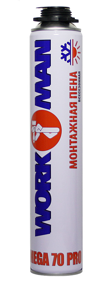 Пена пистолетная WORKMAN MEGA 70 PRO всесезонная 900мл (12шт/кор)