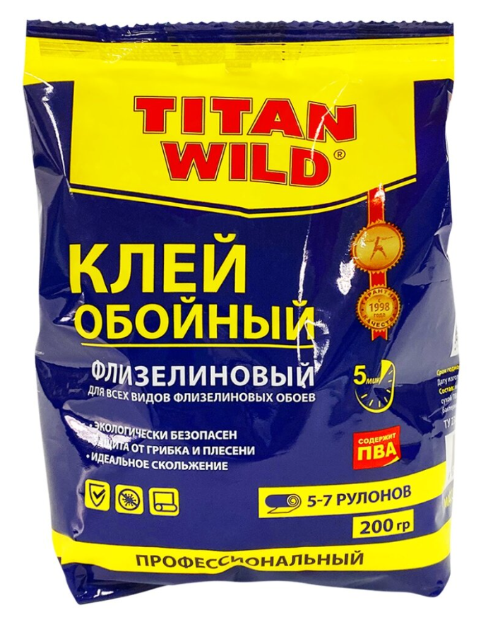 Клей обойный профессиональный TITAN WILD Флизелиновый 200г (36шт/кор)